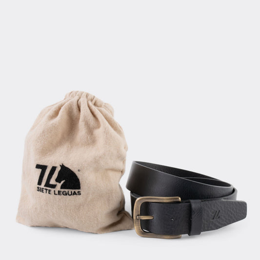 7 Leguas | Men's Classic Soft Vachetta Leather Belt Style 10-B | Black