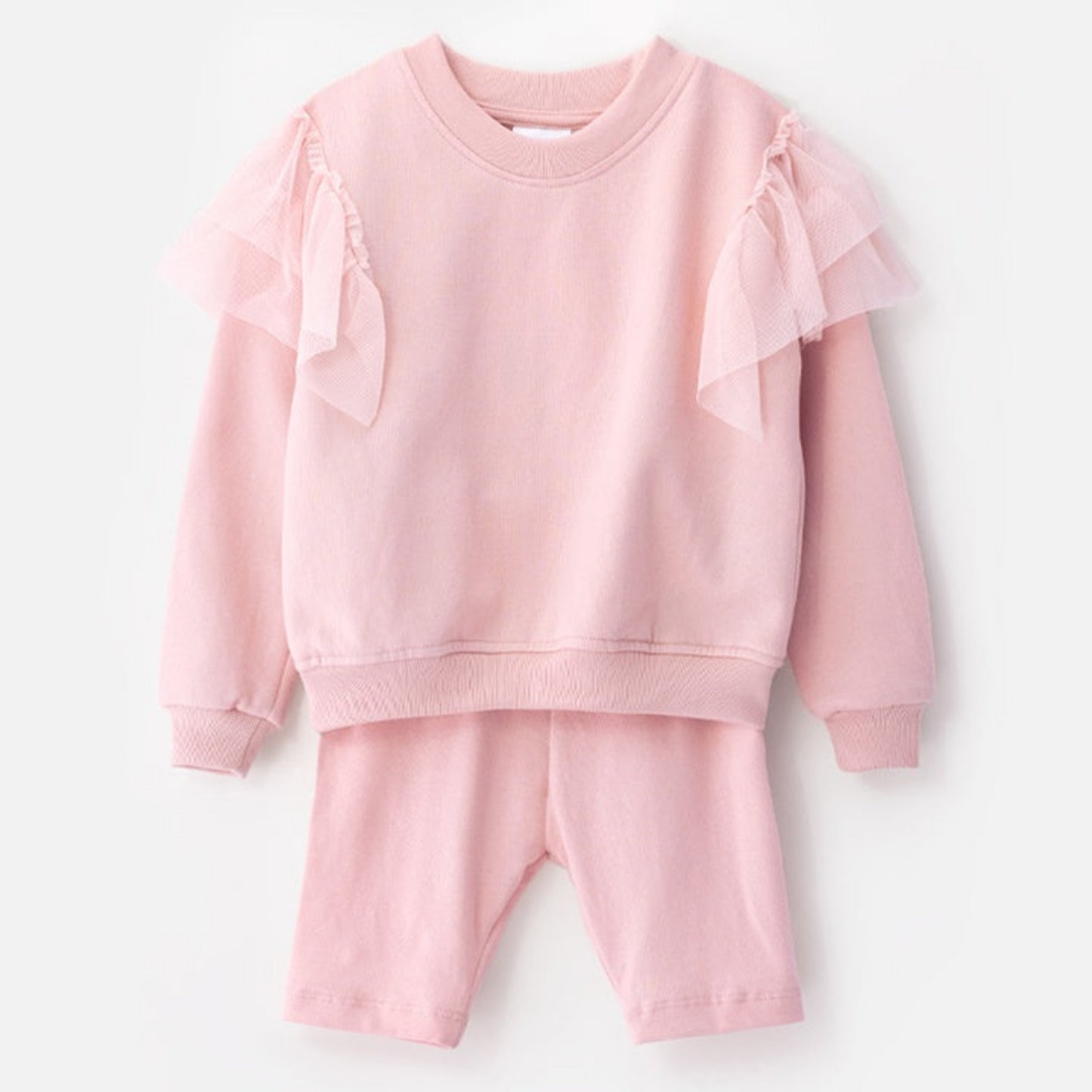 Choys | Girls Pink Ruffle Sleeve Sweatshirt and Shorts Set | 5H1