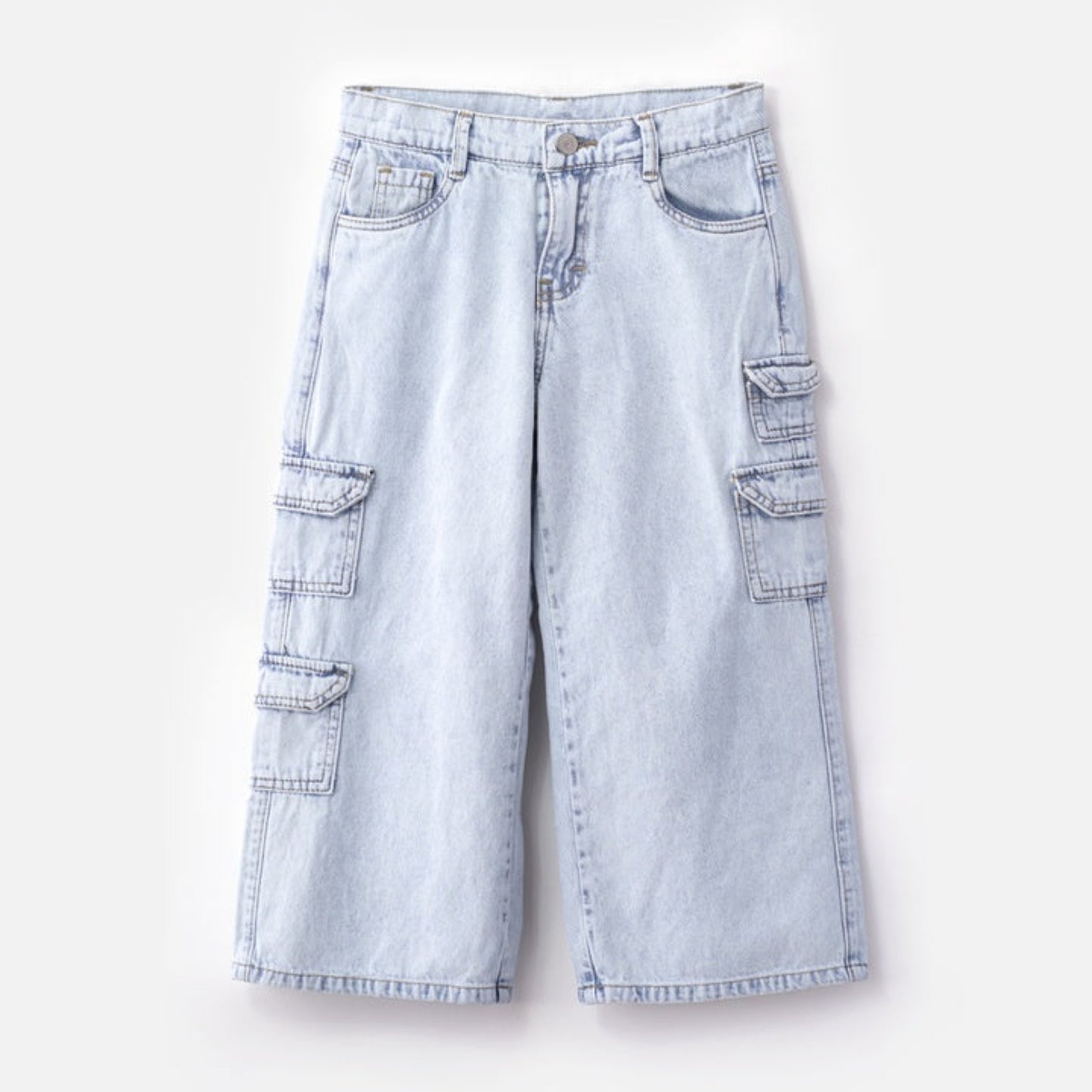 Choys | Girls' Light Blue Wide-Leg Cargo Jeans | 11I4
