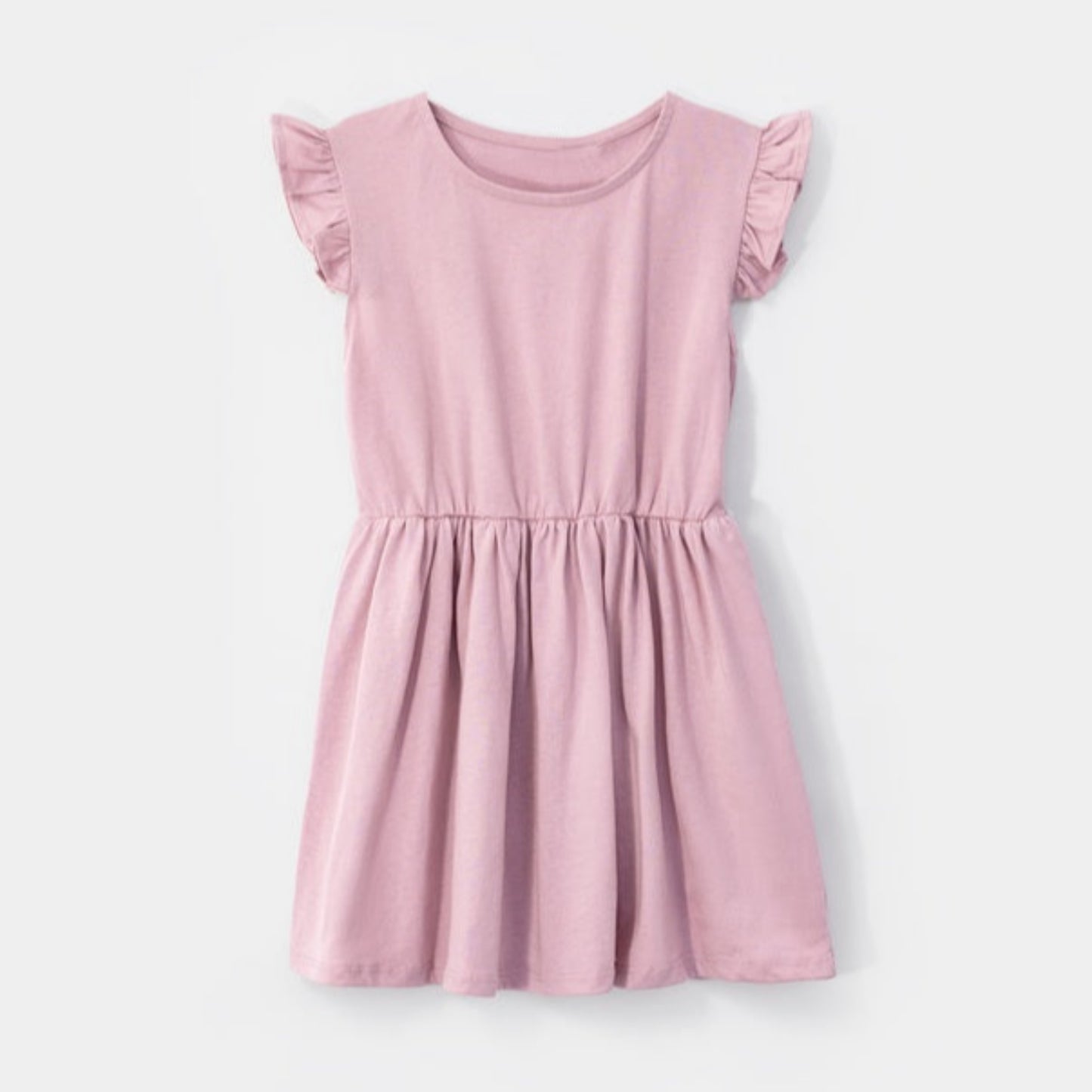 Choys | Girl's Pink Short Sleeve Dress with Ruffle Shoulders | 2H4