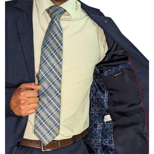 Kovx | Navy Blue Windowpane Plaid Blazer | Style 2203 | Slim Fit