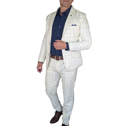 Kovx | Off White Windowpane Plaid Suit with Pants | Style 2204 | Slim Fit