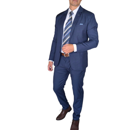 Kovx | Navy Blue Windowpane Plaid Suit with Pants | Style 2205 | Slim Fit
