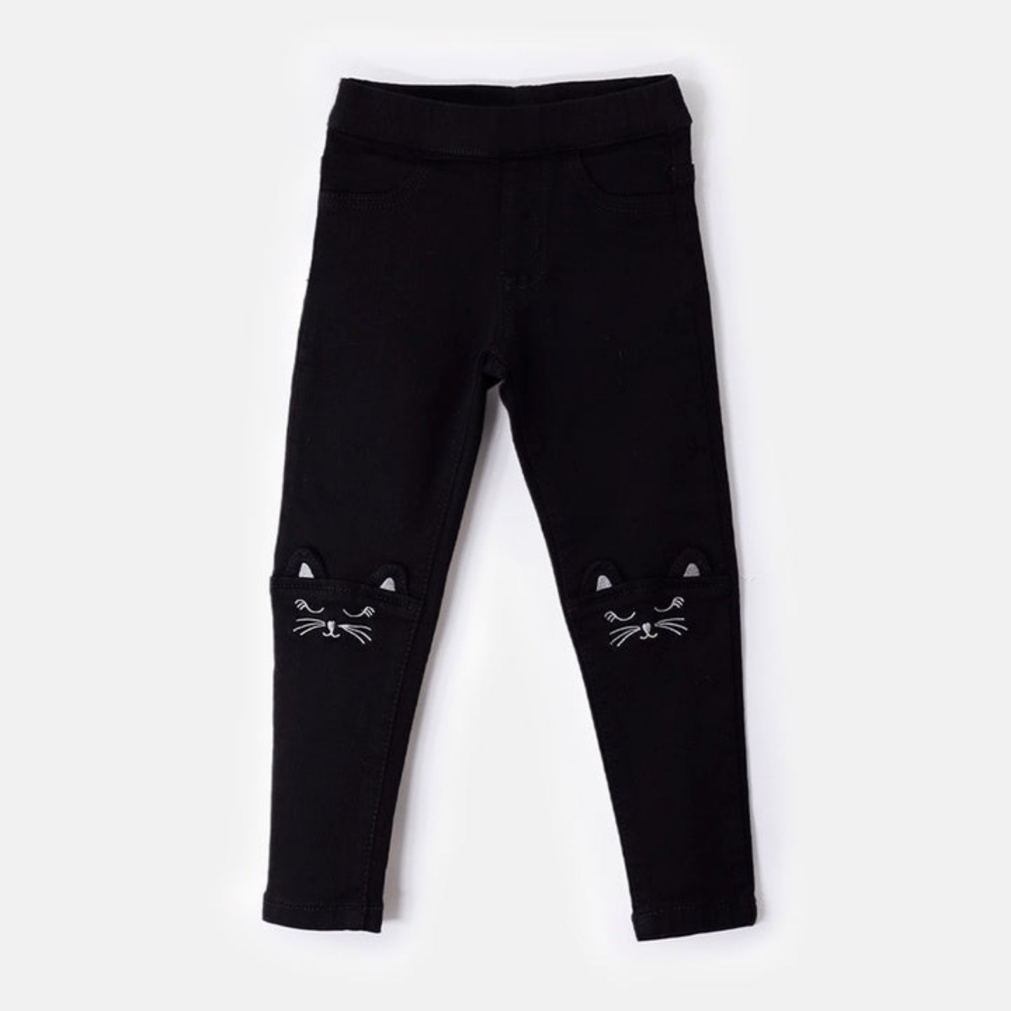 Choys | Girls' Black Jeans with Cat Embroidery | 10B2