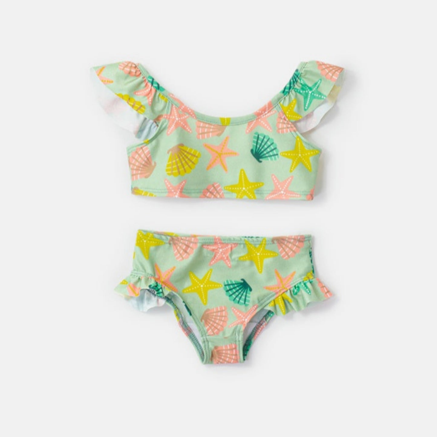Choys | Girls' Mint Green Starfish & Seashell Ruffled Bikini Set | 5F2