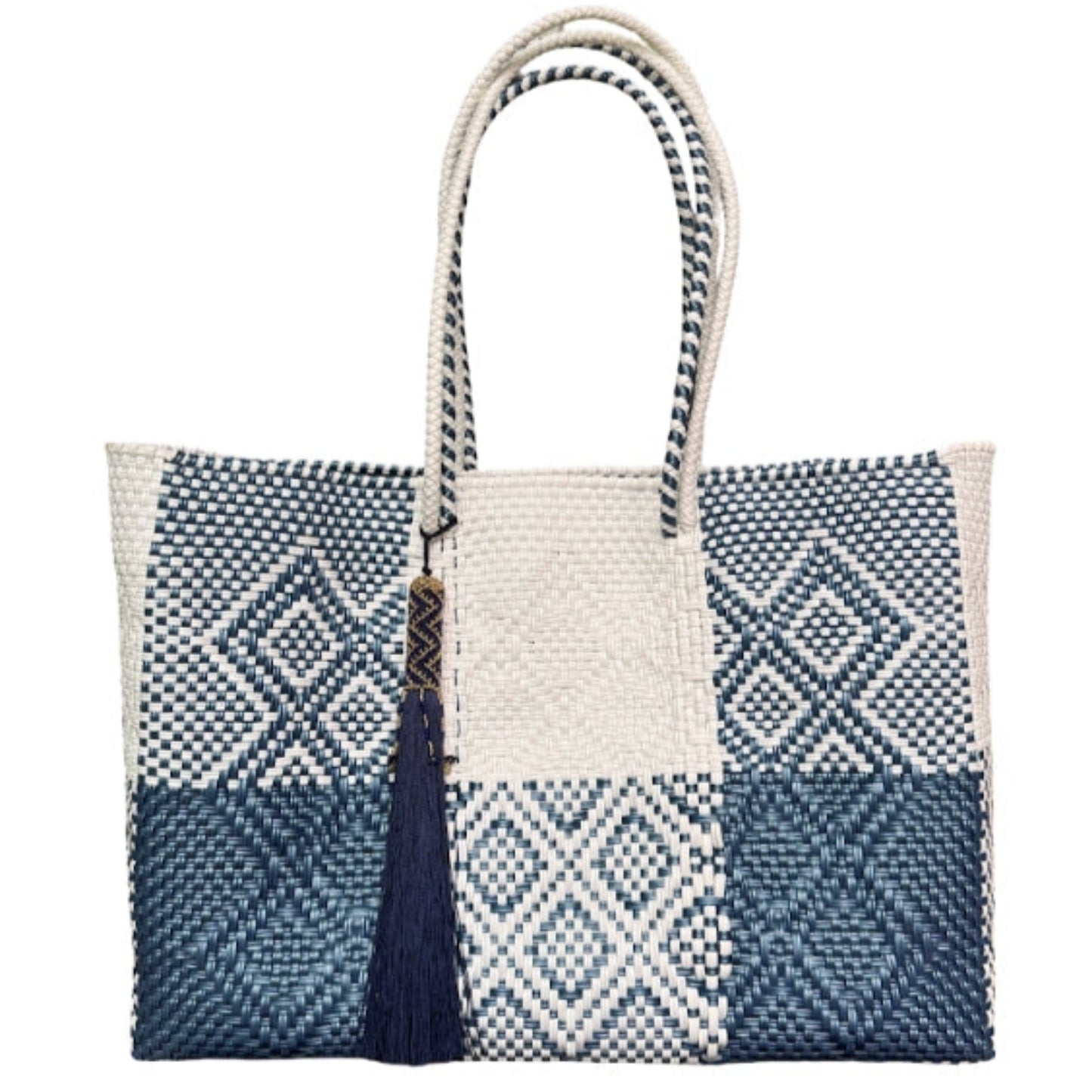 Ela Kovuna | Women's Large Handcrafted Tote Bag | Navy Blue and White