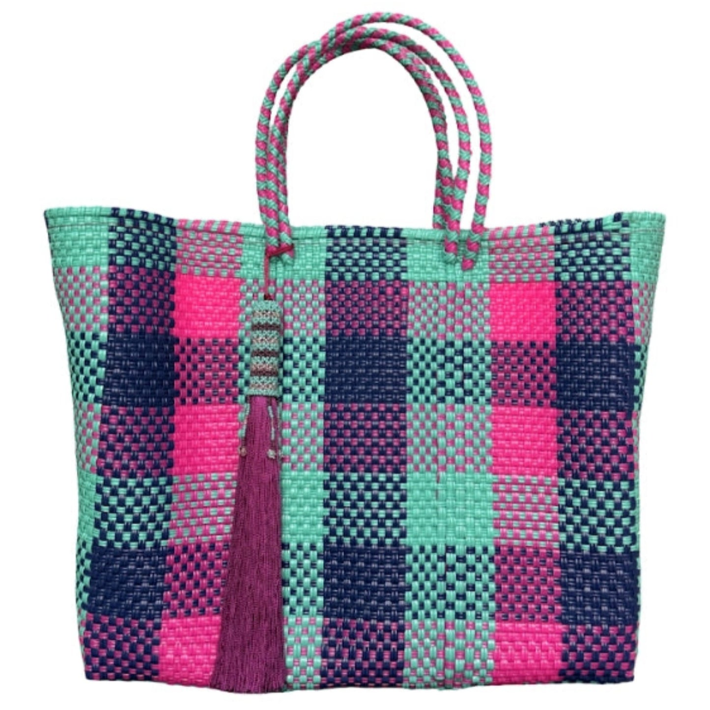 Ela Kovuna | Women's Medium Handcrafted Tote Bag | Turquoise, Blue and Pink