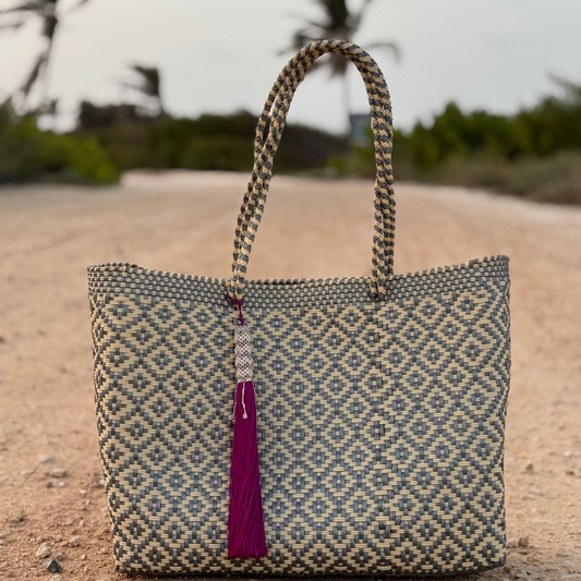 Ela Kovuna | Women's Large Handcrafted Tote Bag | Silver and Beige