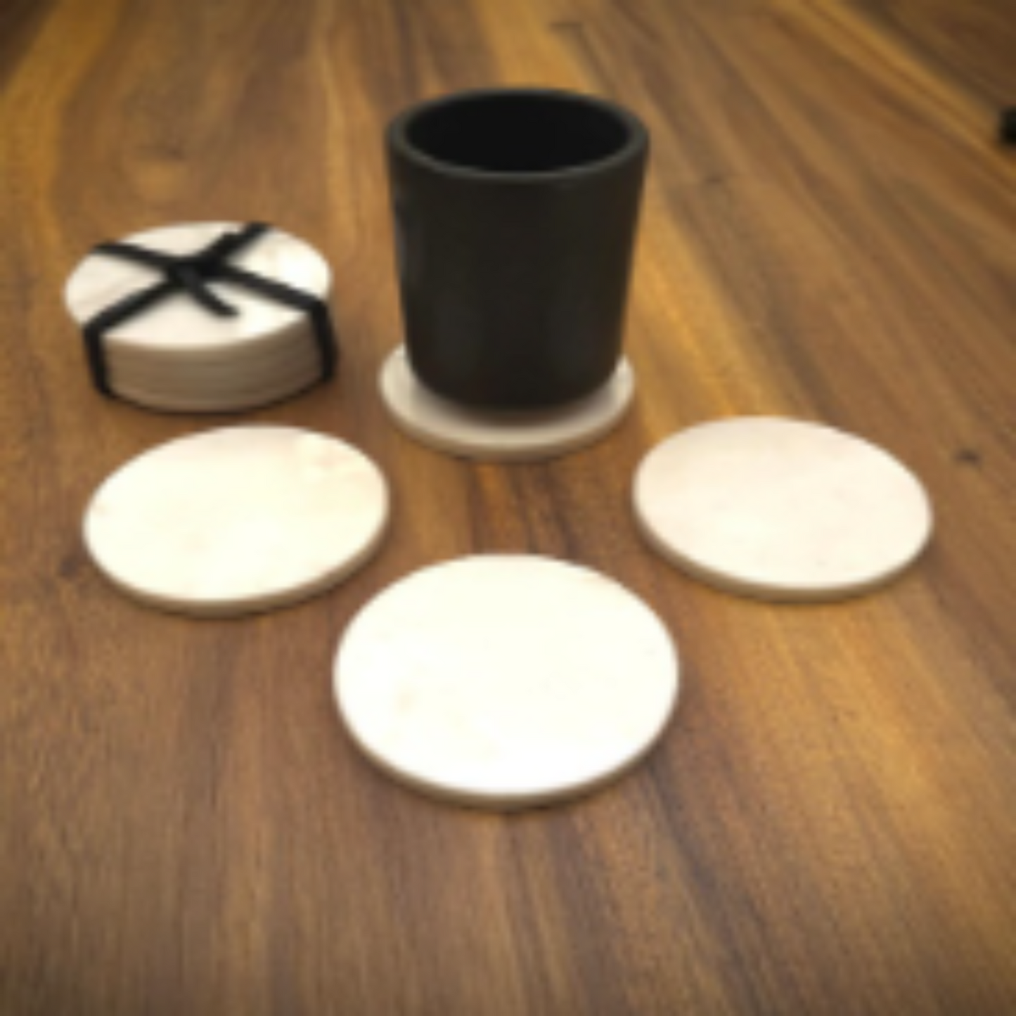 Limoncello | Round Marble Coaster Set with Leather Strap
