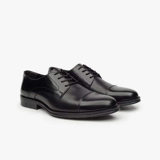 Aretina | Leon | Men's Cap Toe Derby Shoe in Black Leather