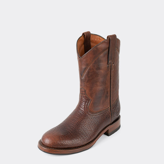 7 Leguas | Men's American Bison Roper Boot with Rubber Sole Dark Brown | 1000-HF