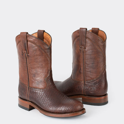 7 Leguas | Men's American Bison Roper Boot with Rubber Sole Dark Brown | 1000-HF
