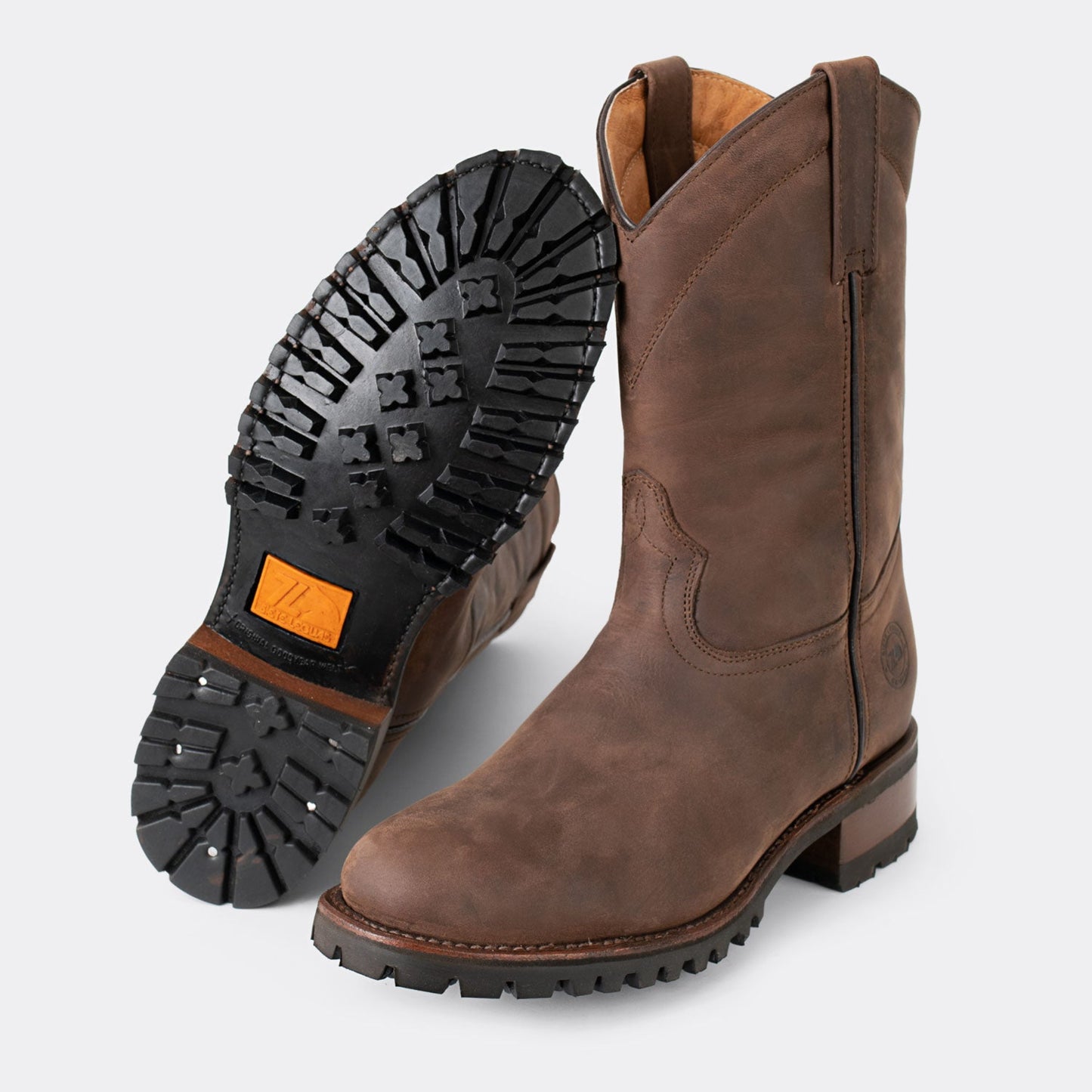 7 Leguas | Men's Leather Roper Boot Track Sole Style 1000 - Color Brown | 1000-JF