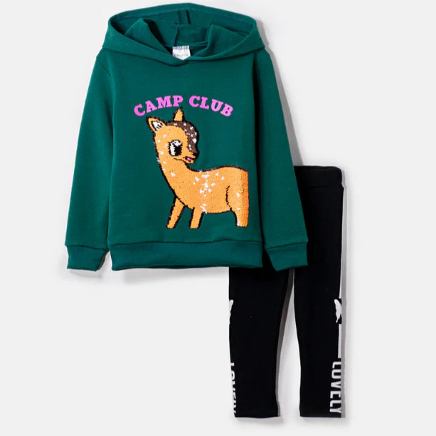 Choys | Sequin Deer Design Hoodie and Pants Set | 6E1