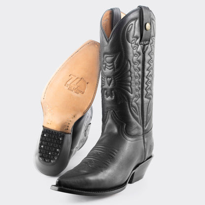 7 Leguas | Men's Black Leather Cowboy Boot with Leather Sole | 1041-AM