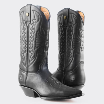 7 Leguas | Men's Black Leather Cowboy Boot with Leather Sole | 1041-AM
