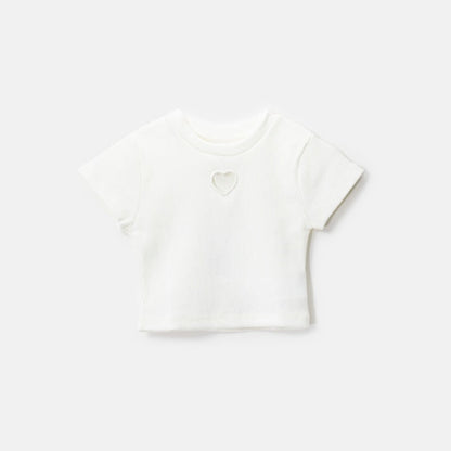Choys | Adorable Ribbed Heart-Cutout T-Shirt | 9A2