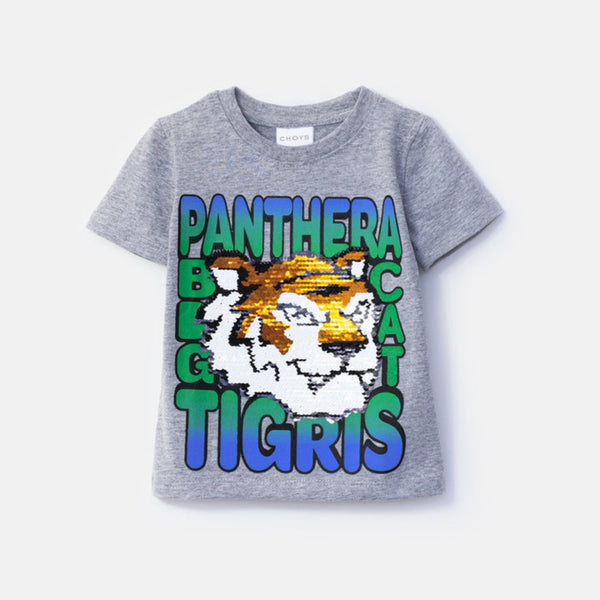 Choys | Kids' Sequin Tiger Graphic T-Shirt | 15G2