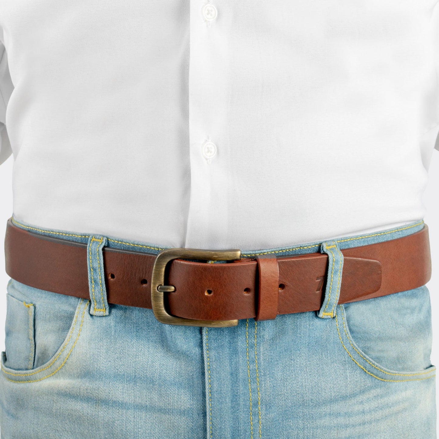 7 Leguas | Men's Classic Soft Ochre Vachetta Leather Belt | 10-C