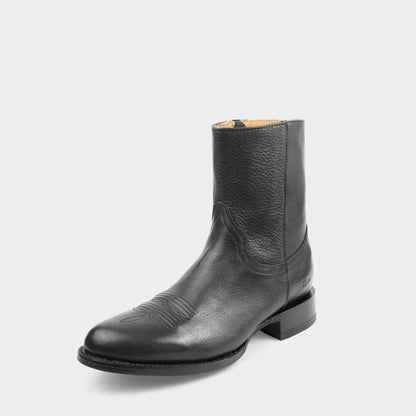 7 Leguas | Men's Leather Cowboy Zip Boot with Leather Sole Black | 11200-E
