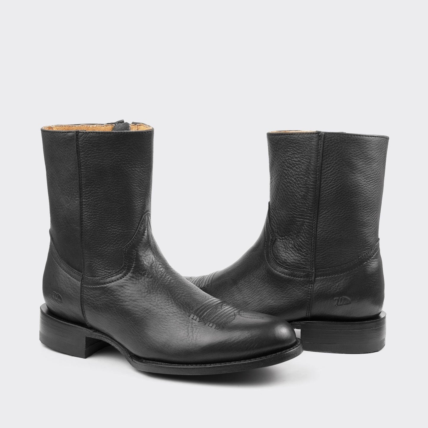 7 Leguas | Men's Leather Cowboy Zip Boot with Leather Sole Black | 11200-E