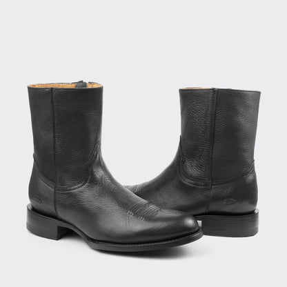 7 Leguas | Men's Leather Cowboy Zip Boot with Leather Sole Black | 11200-E