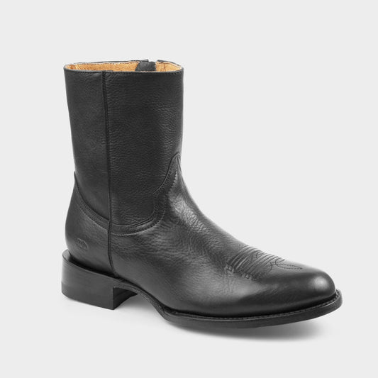 7 Leguas | Men's Leather Cowboy Zip Boot with Leather Sole Black | 11200-E