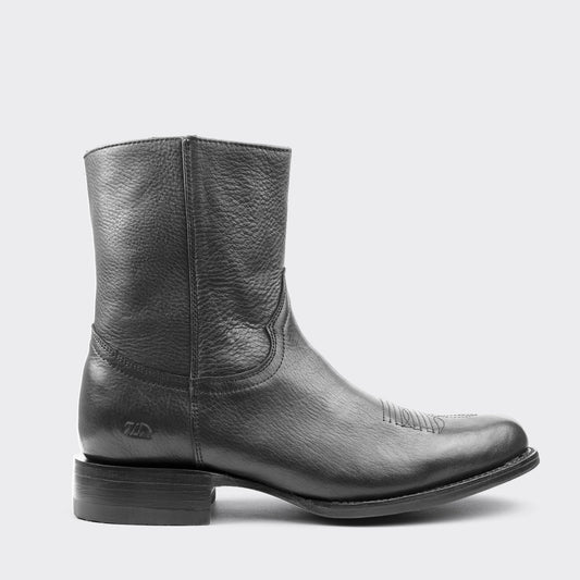 7 Leguas | Men's Leather Cowboy Zip Boot with Leather Sole Black | 11200-E