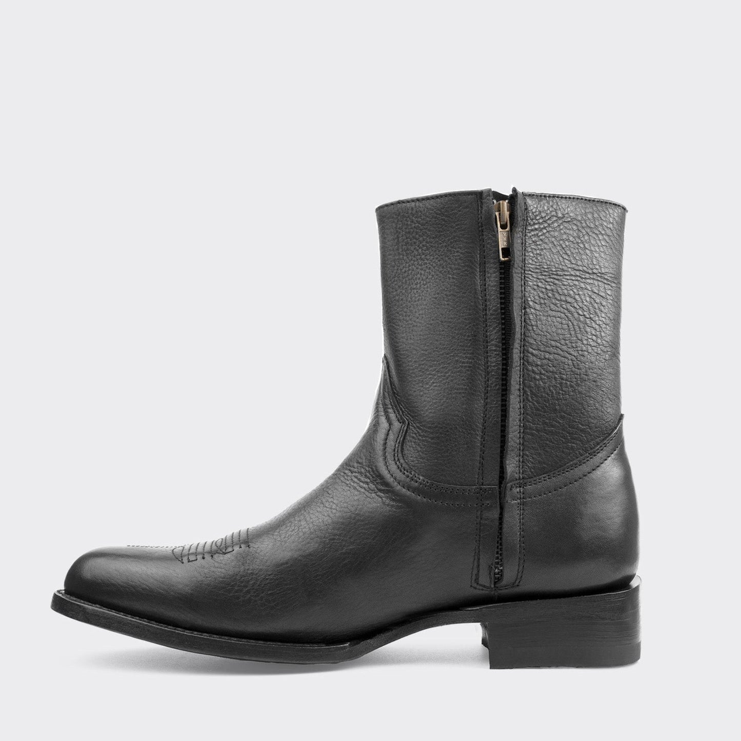 7 Leguas | Men's Leather Cowboy Zip Boot with Leather Sole Black | 11200-E