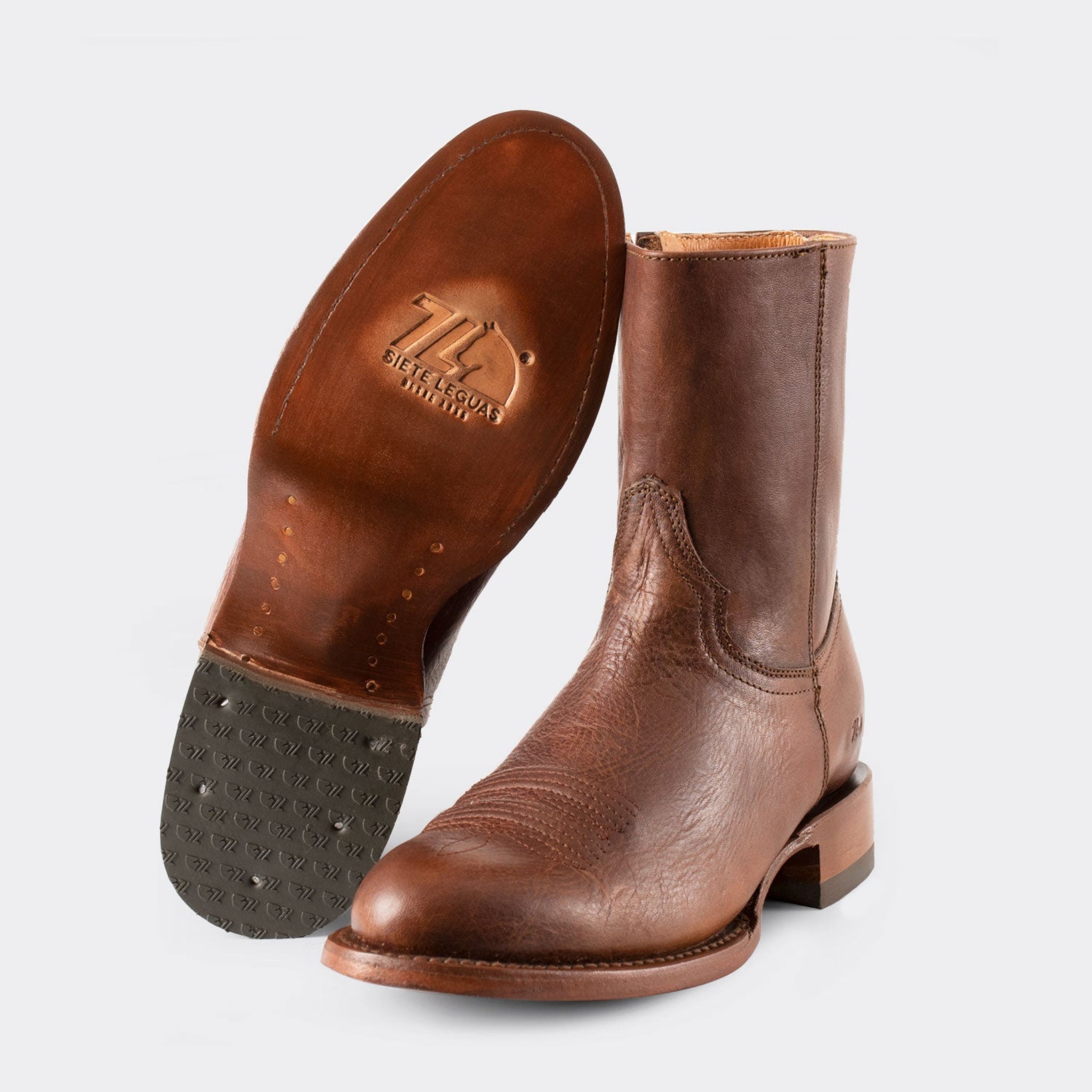7 Leguas | Men's Leather Cowboy Zip Boot with Leather Sole 11200-M | Whiskey
