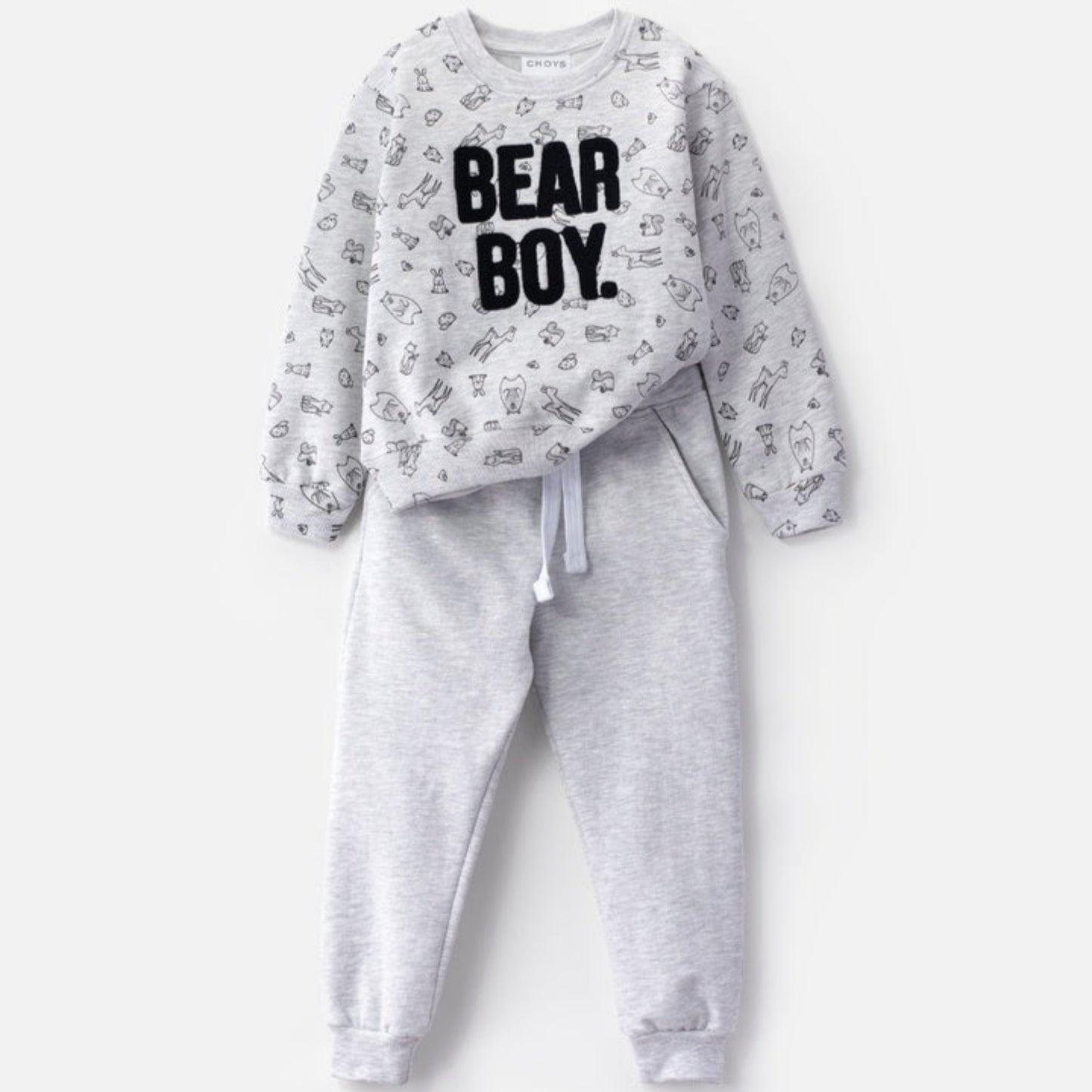Choys | Kids' Cozy Bear Boy Sweatshirt and Jogger Set | 13F2