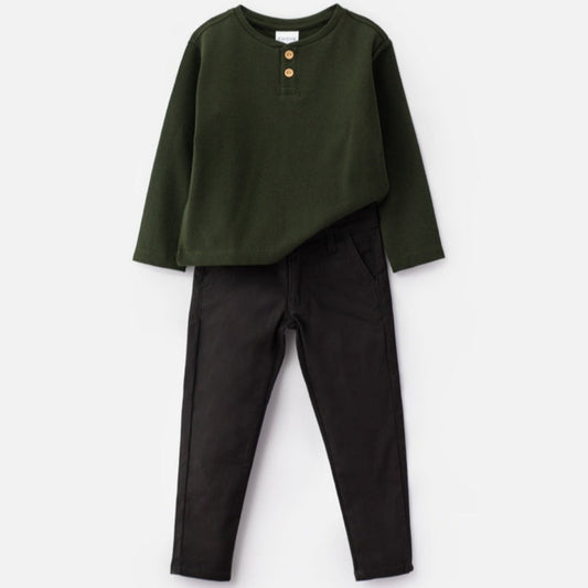 Choys | Kids Long Sleeve Henley Shirt and Slim Fit Pants | 13F3