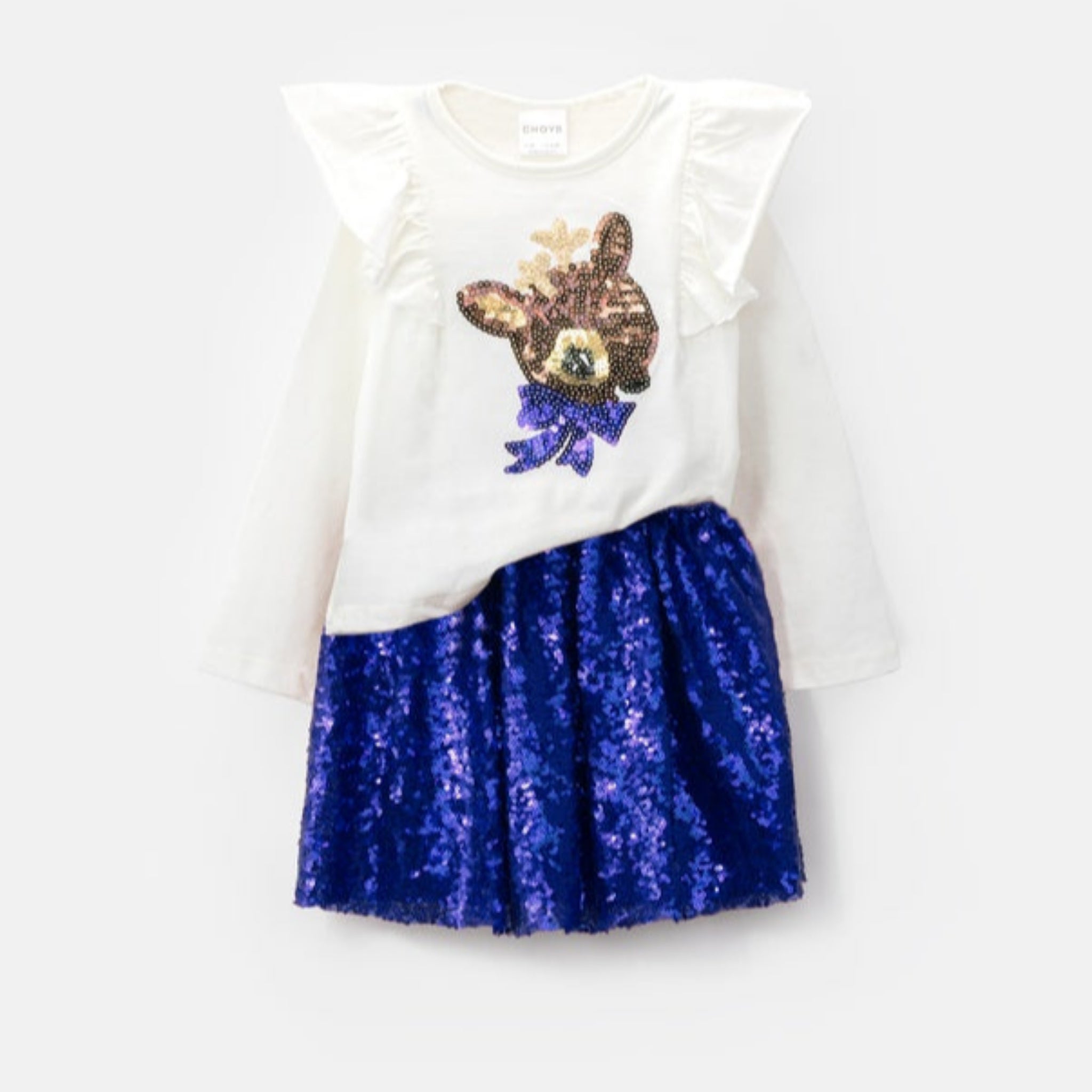 Choys | Girls' Set With Deer Design and Sequin Skirt | 5I3