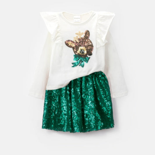Choys | Girls' Set With Deer Design and Sequin Skirt | 5I2
