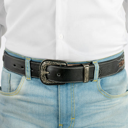 7 Leguas | Men's Cowboy Vachetta Leather Belt Style 11-A | Black