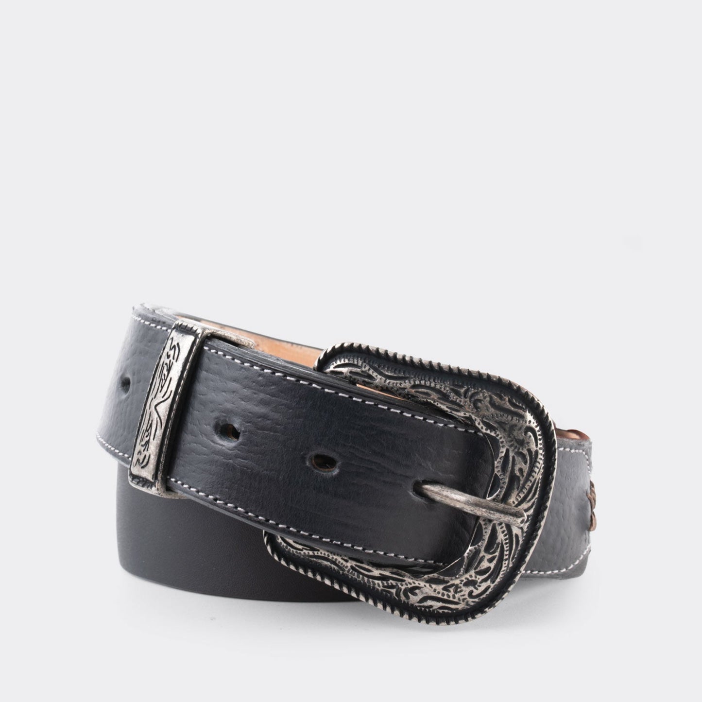 7 Leguas | Men's Cowboy Vachetta Leather Belt Style 11-A | Black