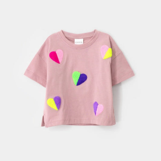 Choys | Pink Top with Vibrant Heart Prints |