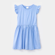 Choys | Girls' Blue Short Sleeve Dress with Ruffle Shoulders | 2H3