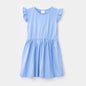 Choys | Girls' Blue Short Sleeve Dress with Ruffle Shoulders | 2H3