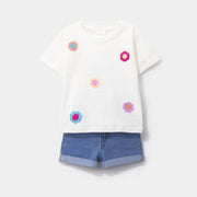 Choys | Embroidered Flower T-Shirt and Denim Shorts Set | 5G4