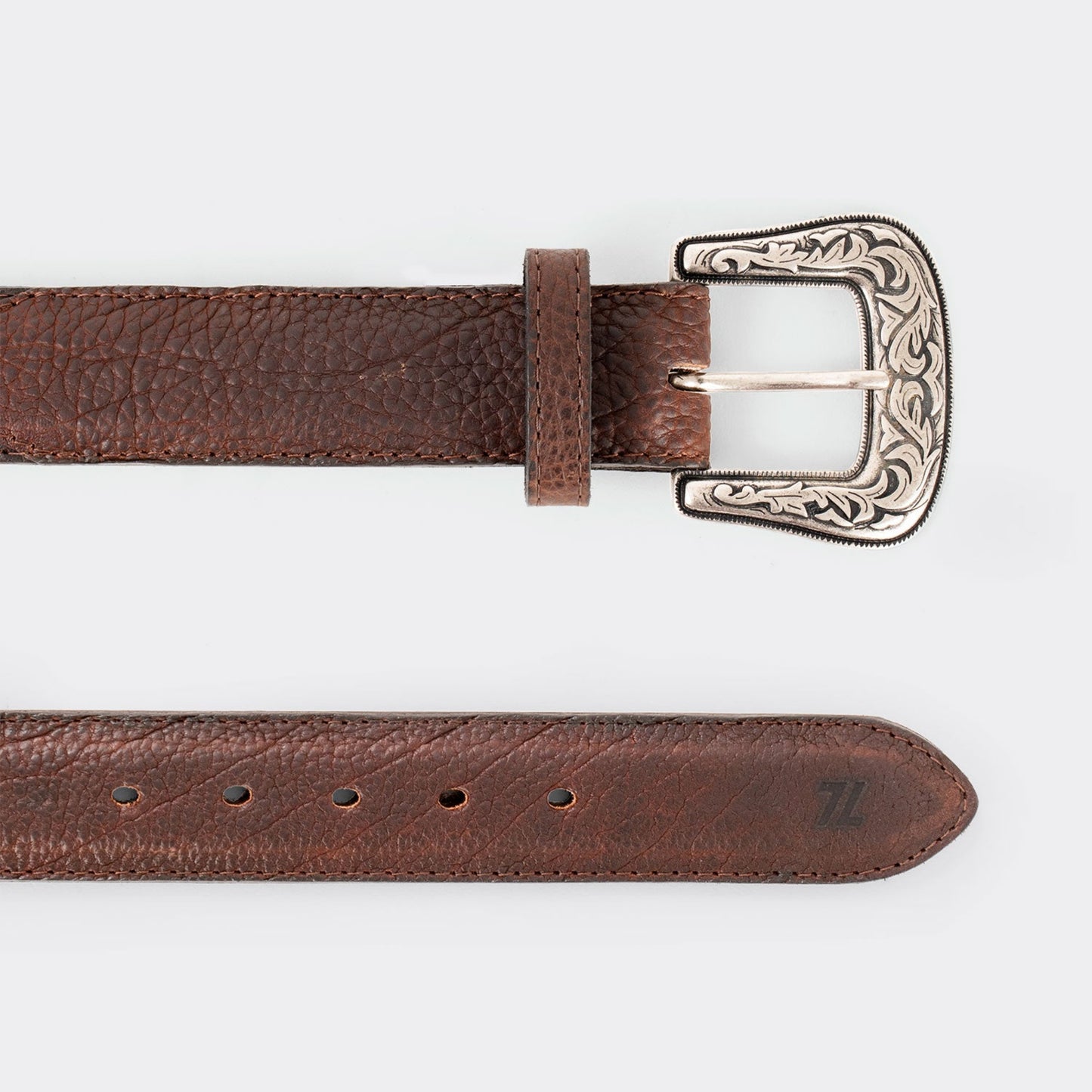 7 Leguas | Men's Cowboy Dark Brown Bison Leather Belt | 13-A