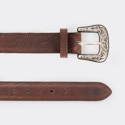 7 Leguas | Men's Cowboy Dark Brown Bison Leather Belt | 13-A