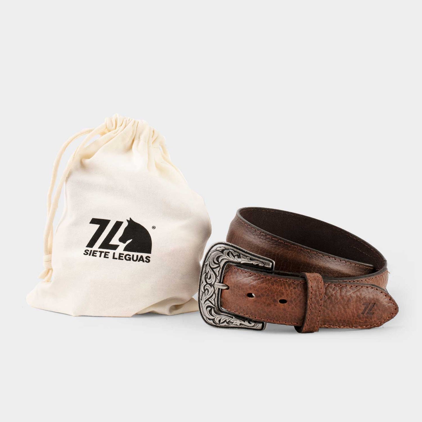 7 Leguas | Men's Cowboy Dark Brown Bison Leather Belt | 13-A