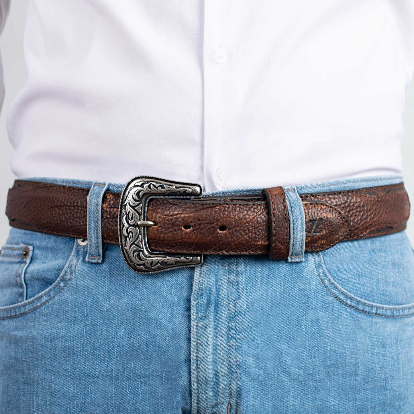 7 Leguas | Men's Cowboy Dark Brown Bison Leather Belt | 13-A