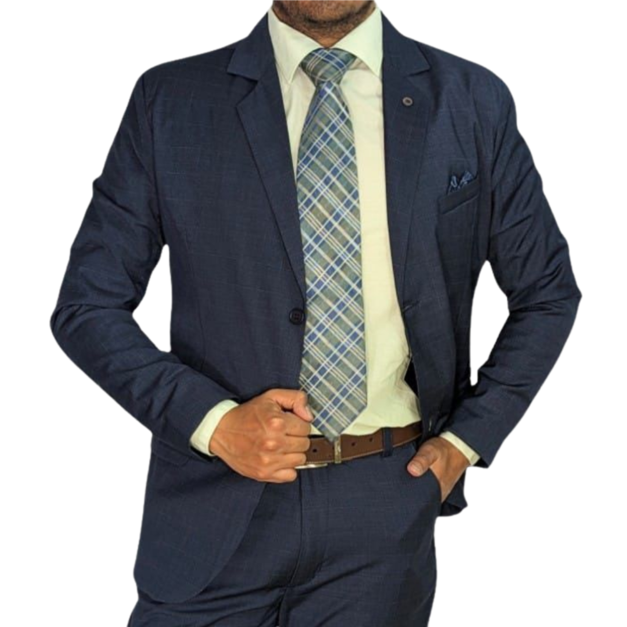 Kovx | Navy Blue Windowpane Plaid Blazer | Style 2203 | Slim Fit