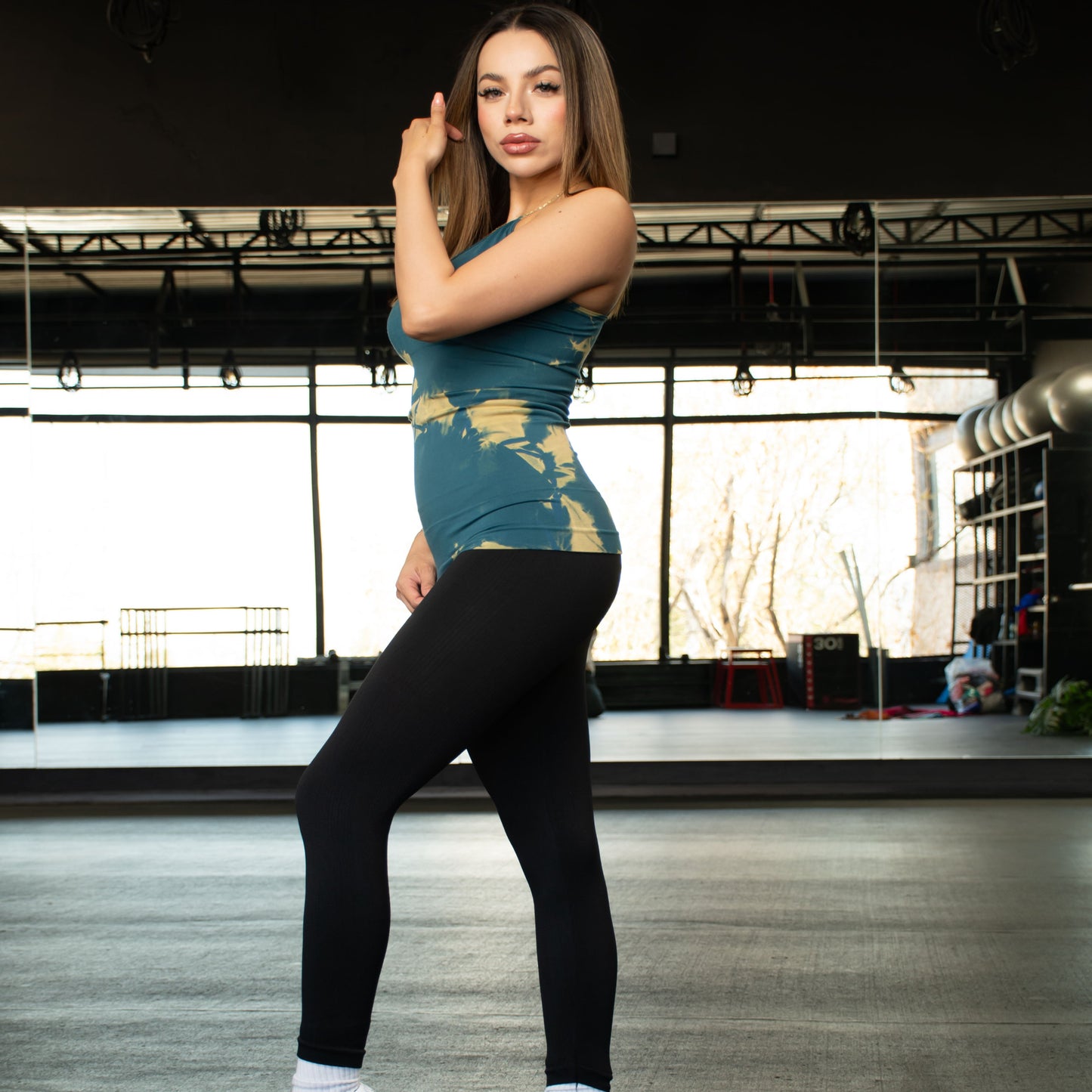 Majo | Solid leggings Set and Strap Blouse with Tie-Dye Effect | Blue-Rust