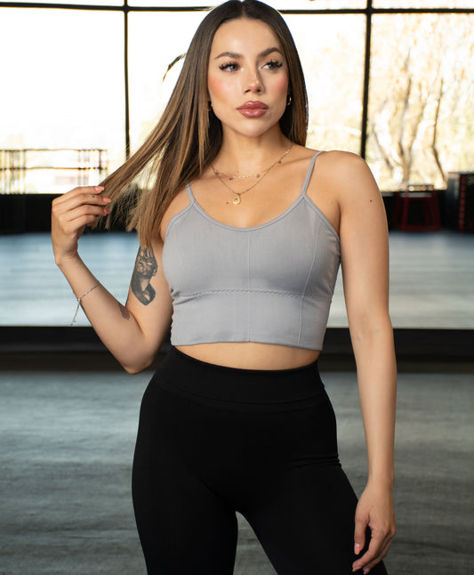 Majo | Solid Leggings Set and Solid Strap Top | Gray-Black