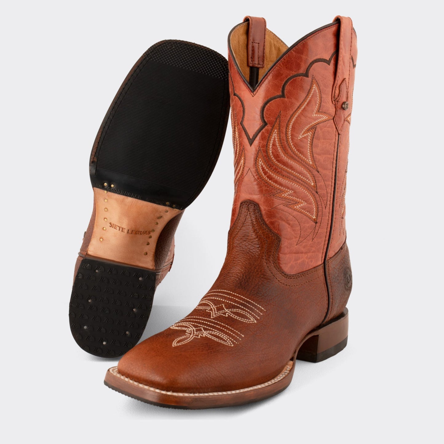 7 Leguas | Men's Bison Ocher Leather Rodeo Boot with Rubber Sole | 1553-H