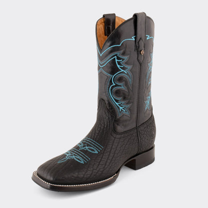 7 Leguas | Men's Black Bullneck Rodeo Boot with Rubber Sole | 1556-B