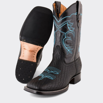 7 Leguas | Men's Black Bullneck Rodeo Boot with Rubber Sole | 1556-B